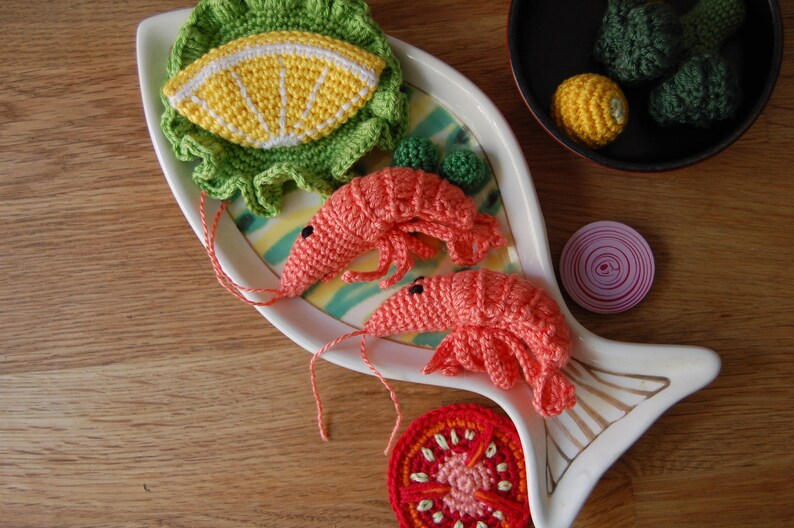 Crochet Shrimps2 pcs Crochet Prawns, Crochet Play Food, Play Pretend Kitchen image 4