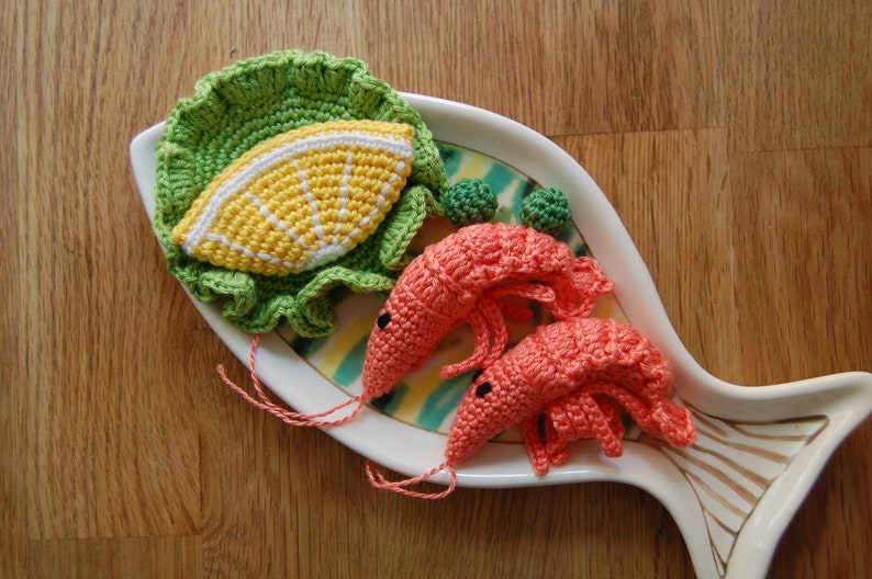 Crochet Shrimps2 pcs Crochet Prawns, Crochet Play Food, Play Pretend Kitchen image 3