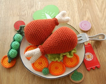 Crochet Chicken Leg (1pc)- Play Food,Crochet Play Food, Crochet Chicken Drum