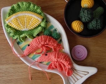 Crochet Shrimps(2 pcs)- Crochet Prawns, Crochet Play Food, Play Pretend Kitchen