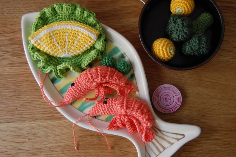 Crochet Shrimps2 pcs Crochet Prawns, Crochet Play Food, Play Pretend Kitchen image 1