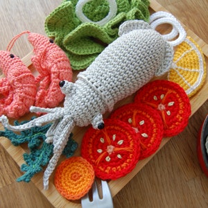 Crochet Squid (1pc)- Crochet Sea Food Crochet Play Pretend Food Crocheted  Sea Animals