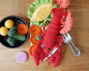 Lobster(1 pcs)- Crochet Lobster, Red Lobster, Crochet Seafood, Crochet Play Pretend Kitchen, Amigurumi Lobster