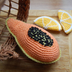 Crochet Papaya(1 pc)- Crochet Play Food, Crochet Fruit, Play Pretend Kitchen