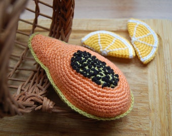 Crochet Papaya(1 pc)- Crochet Play Food, Crochet Fruit, Play Pretend Kitchen