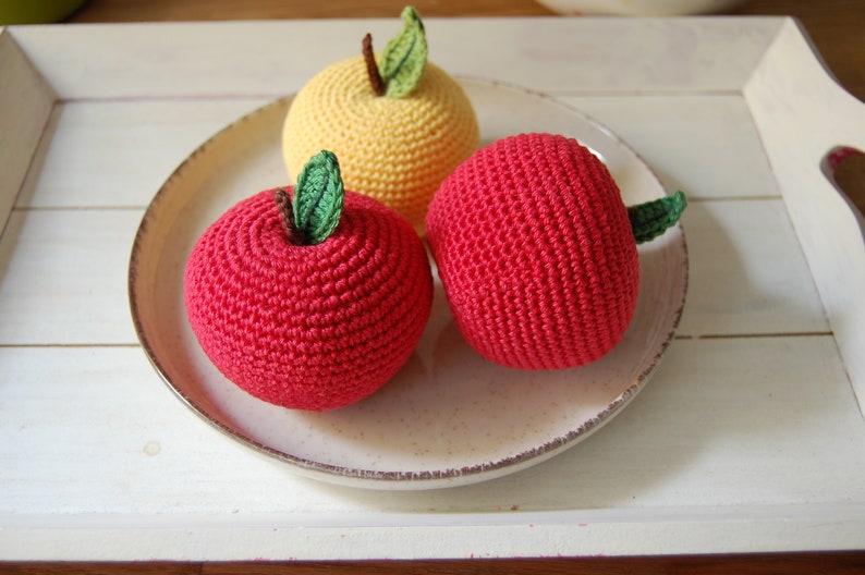 Crochet Apple1pcsPlay Pretend Food Crochet Fruits Kitchen Decor Montessori Toys Kids Toy Play Kitchen Food Toys For Toddlers image 3