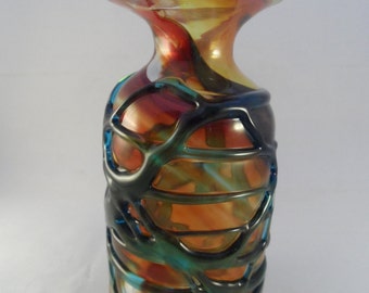 Mdina Orange with Blue Trails Vase