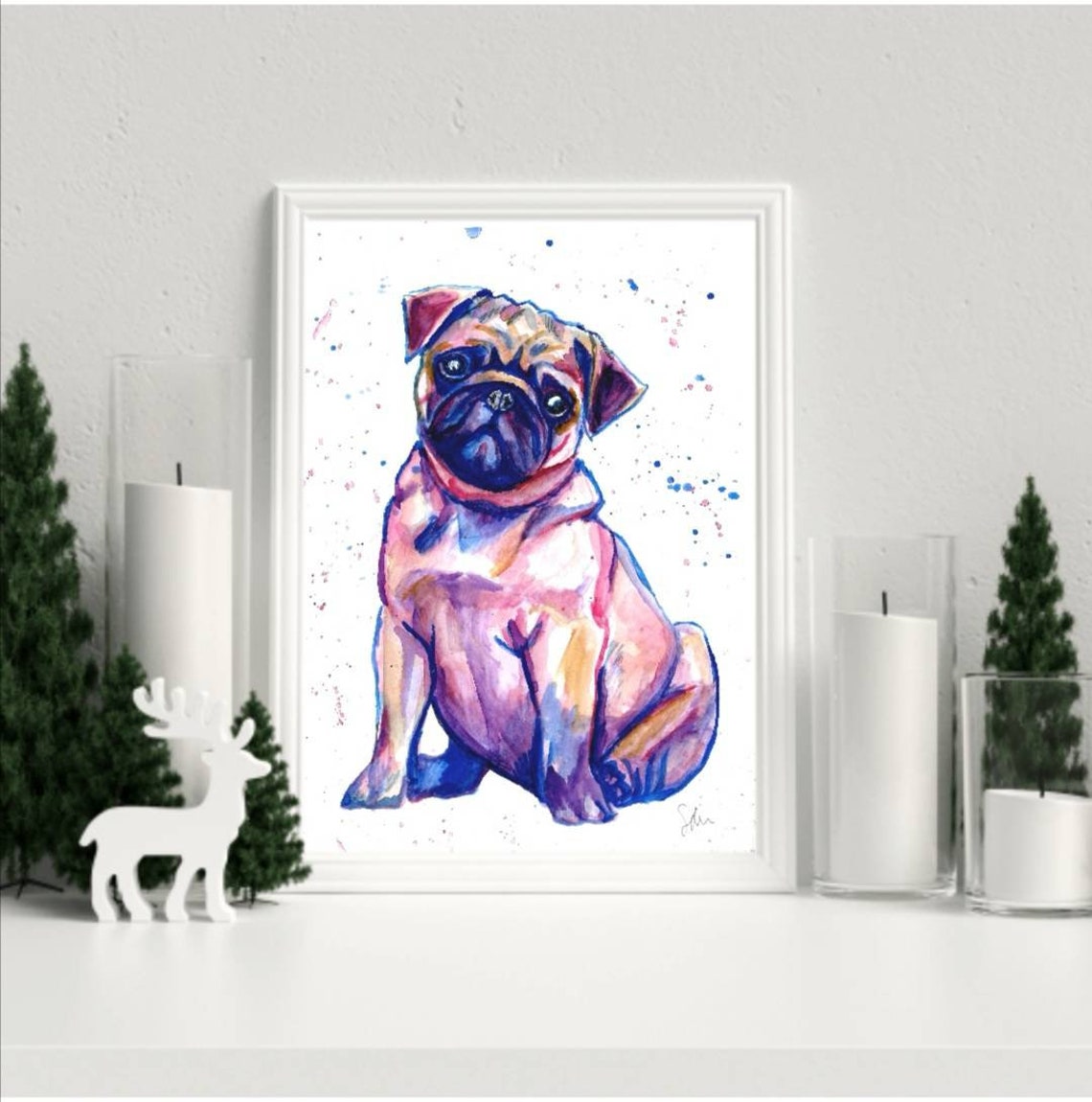 Pug Wall Decor Dog Painting Pug Painting Dog Wall Art Pug | Etsy
