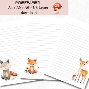 Briefpapier met bosdieren om te printen | prachtig papier journaling |  Papier downloaden | Brieven schrijven | Notitiepapier| PDF-bestand | digitale download