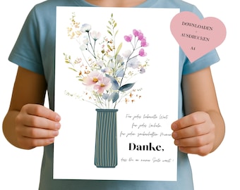 Farewell gift for daycare provider (fingerprint) | Gift for kindergarten/nursery/after-school care | Thank you to the educator | Daycare poster download