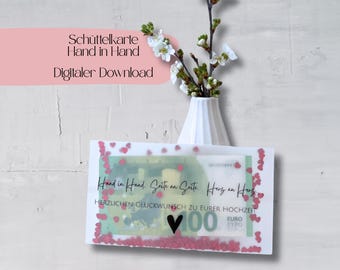 Wedding cash gift | Shaker card | Wrapping money | Wedding greetings | Cash gift | Shaker card making download | Hand in hand