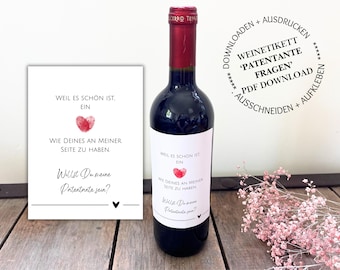 Ask Godmother | Personalized Wine Label | Gift for Godmother | Fingerprint Heart | PDF Download | Godparent | DIY Wine Label