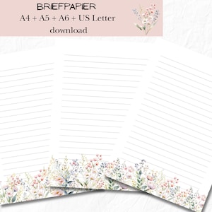Papelería de flores silvestres para imprimir | Hermoso diario en papel |  Descargar documento | Escribiendo cartas | Papel de notas| PDF | descarga digital