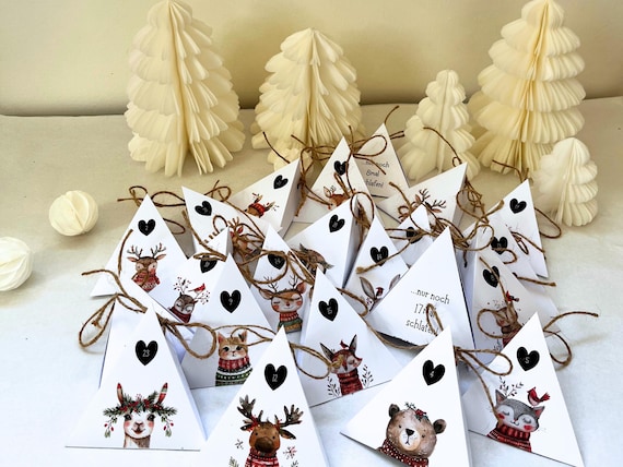 DIY Adventskalender Vorlage Päckchen zum Ausdrucken - Niedliche Tiere & Countdown - Digitaler Download - Last Minute Geschenk Partner