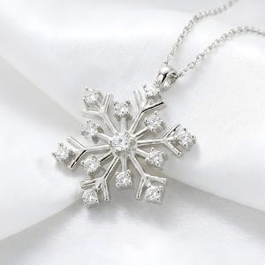 Sterling Silver Snowflake Necklace, Christmas Gift Pendant