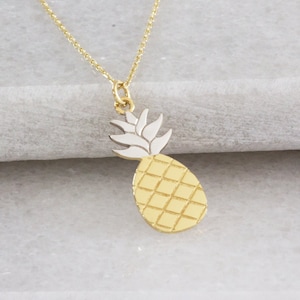 Gold Pineapple Necklace, 14 K Solid Gold Pineapple Pendant | Gold Dainty Tropical Fruit Necklace, Minimalist Birthday Gift For Tropical Area