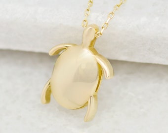 14K Solid Gold Turtle Necklace, Minimalist  Sea Turtle Gold Jewelry. 585K Turtle Pendant With Gold Chain Dainty Gift For Turtle Lovers.