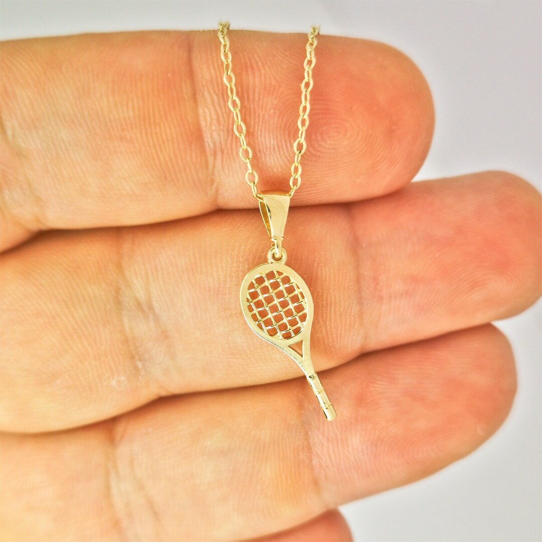 Gold Tennis Racket Necklace / 14K Solid Gold Dainty Tennis Etsy