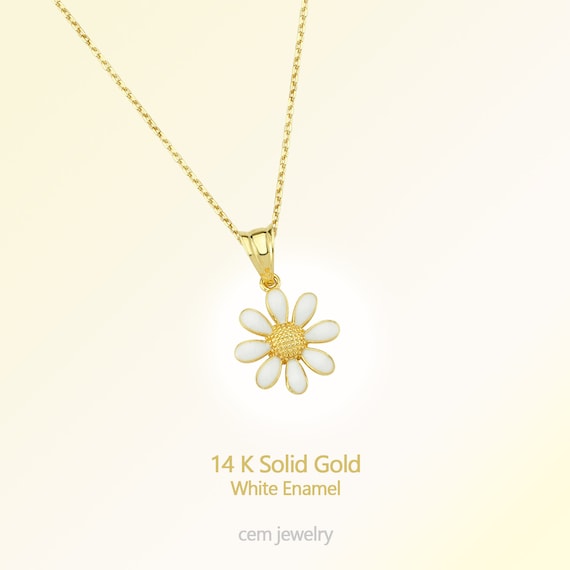 Gold Daisy Necklace, 14 K Solid Gold Dainty Daisy Flower