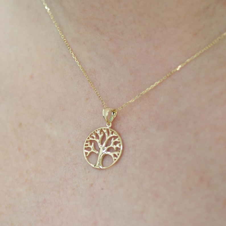 14K Solid Gold Tree of Life Necklace: Dainty Family Pendant - Etsy