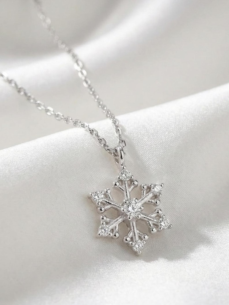 Dainty Snowflake Necklace: 925K Silver Pendant, Winter Jewelry image 1