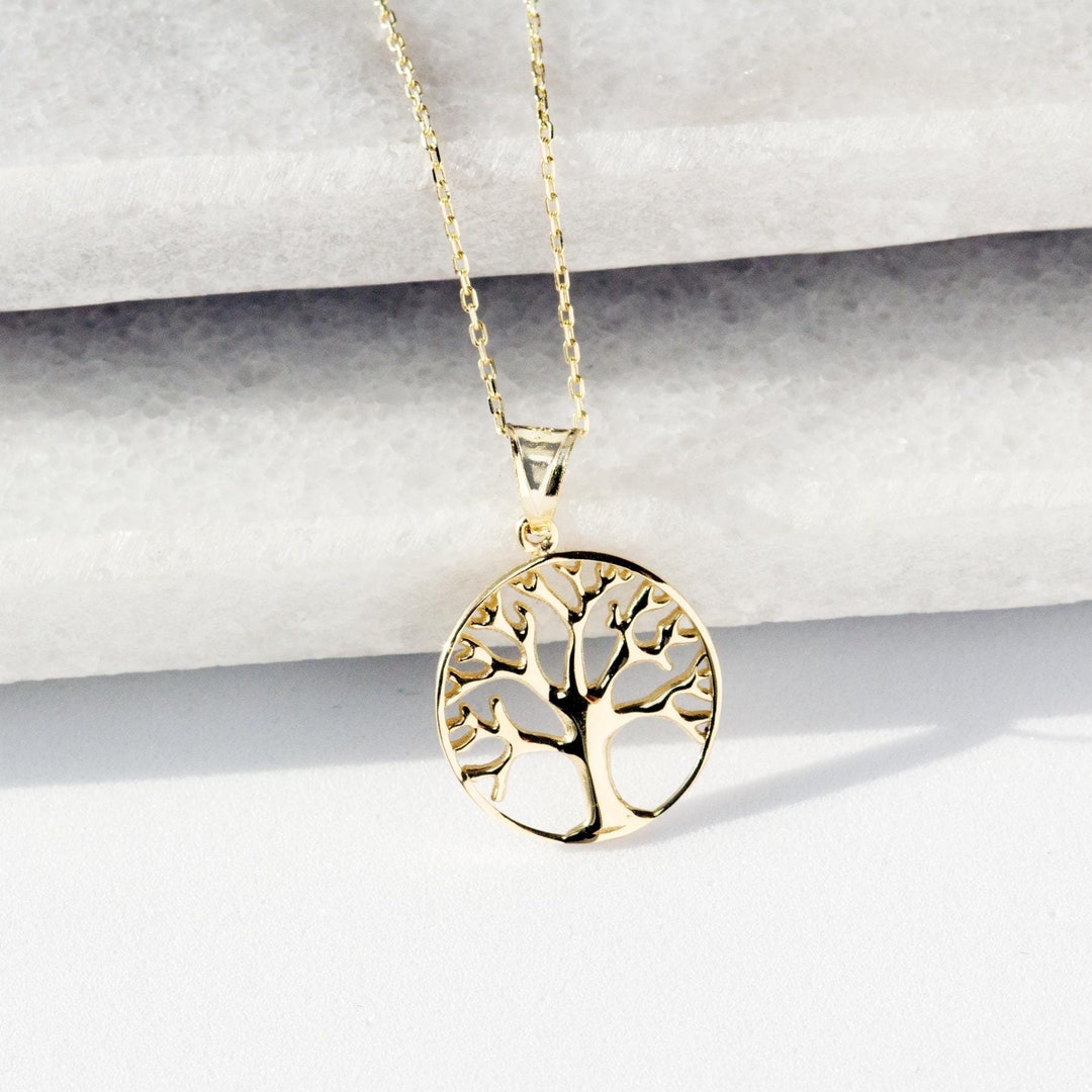 14K Solid Gold Tree of Life Necklace: Dainty Family Pendant - Etsy