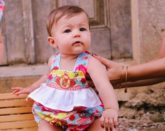 Baby girl bubble rompers,  vintage style, 3 colors, size 6-9 months , 100% organic cotton, fully lined,