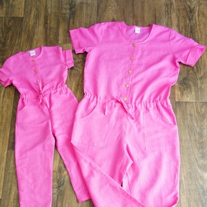 Girl comfy coverall, size 4 yrs, pink linen , last one image 1