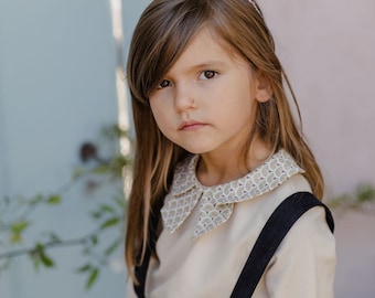 Peter pan collar blouse girl pastel pattern, cotton 100%