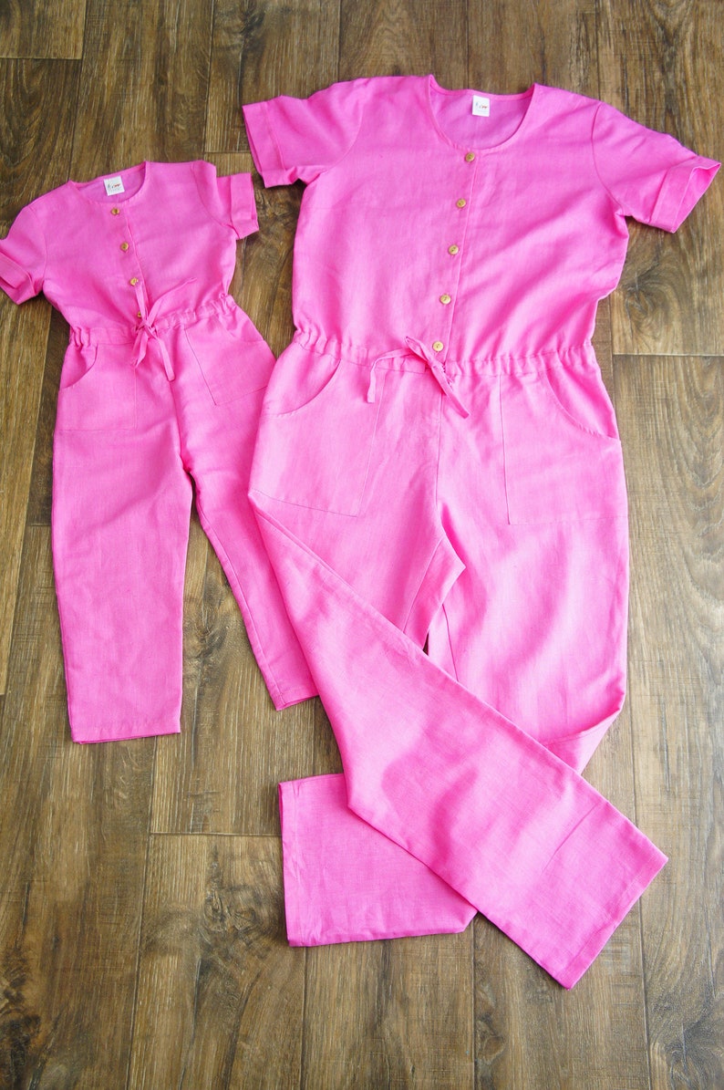 Girl comfy coverall, size 4 yrs, pink linen , last one image 1