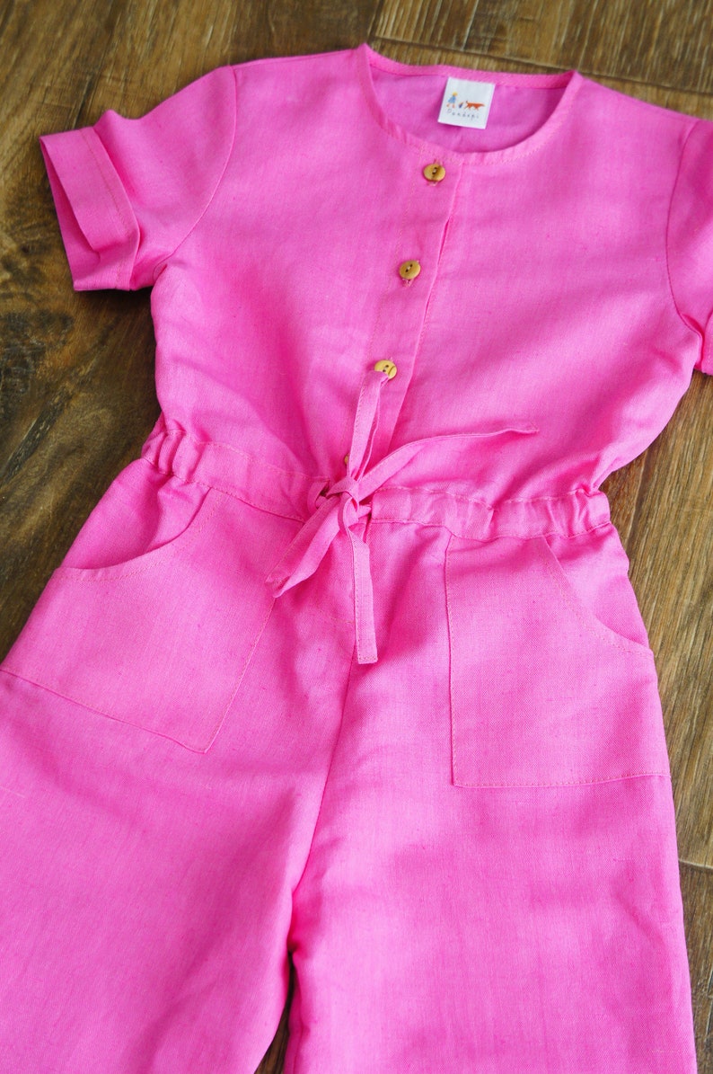 Girl comfy coverall, size 4 yrs, pink linen , last one image 4