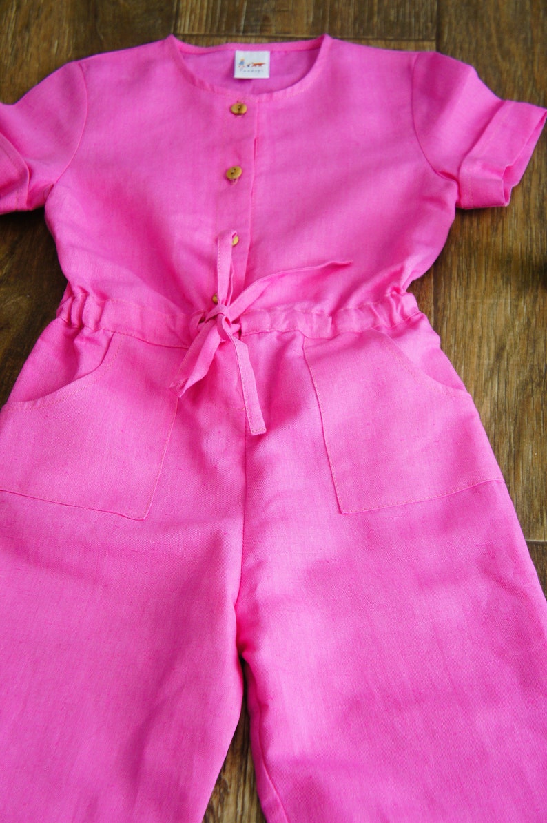 Girl comfy coverall, size 4 yrs, pink linen , last one image 5