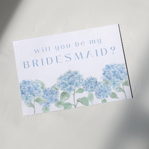 cartão de madrinha de casamento azul hortênsia | cartão de proposta de madrinha azul | cartão de proposta de madrinha de honra | cartão de madrinha de casamento aquarela