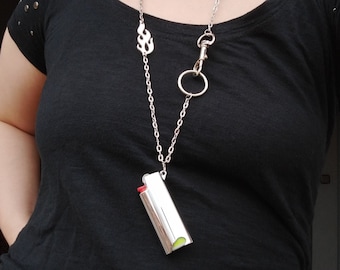 Beaded Lighter Case Necklace, Edgy Y2K Festival Jewelry