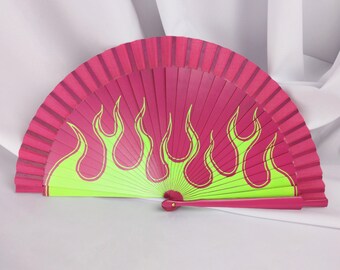 Éventail rave coloré en bois peint à la main, cadeau d'éventail moderne, pliage d'éventail de festival espagnol, ventilateur de fête robuste, éventail de déclaration pliant claquant