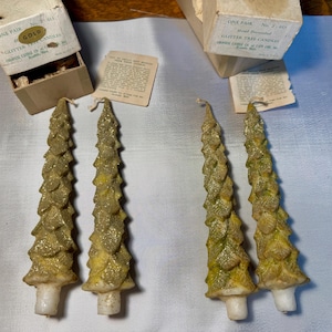 Vintage Christmas pair glitter tree candles