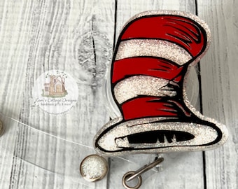 Whimsical Hat Retractable Badge Reel | Glitter Badge Reel | Nurse Badge Reel | Teacher Badge Reel | Fun Badge Reel