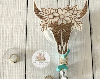 Cow Skull Retractable Badge Reel | Glitter Badge Reel | Nurse Badge Reel | Teacher Badge Reel | Beaded Badge Reel | Western Badge Reel