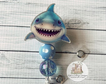 Shark Retractable Badge Reel | Teacher Badge Reel | Glitter Badge Reel | Nurse Badge Reel | Fun Badge Reel | Beaded Badge Reel