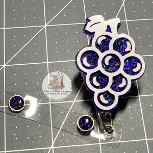 Grapes Retractable Badge Reel | Fruit Badge Reel | Glitter Badge Reel | Nurse Badge Reel | Teacher Badge Reel | Unique Badge Reel
