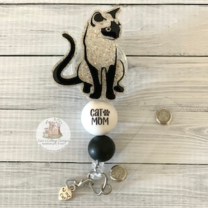 Siamese Cat Retractable Badge Reel | Kitty Badge Reel | Glitter Badge Reel | Nurse Badge Reel | Teacher Badge Reel | Unique Badge Reel
