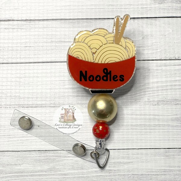 Noodle Bowl Retractable Badge Reel | Fun Badge Reel | Nurse Badge Reel | Teacher Badge Reel | Beaded Badge Reel