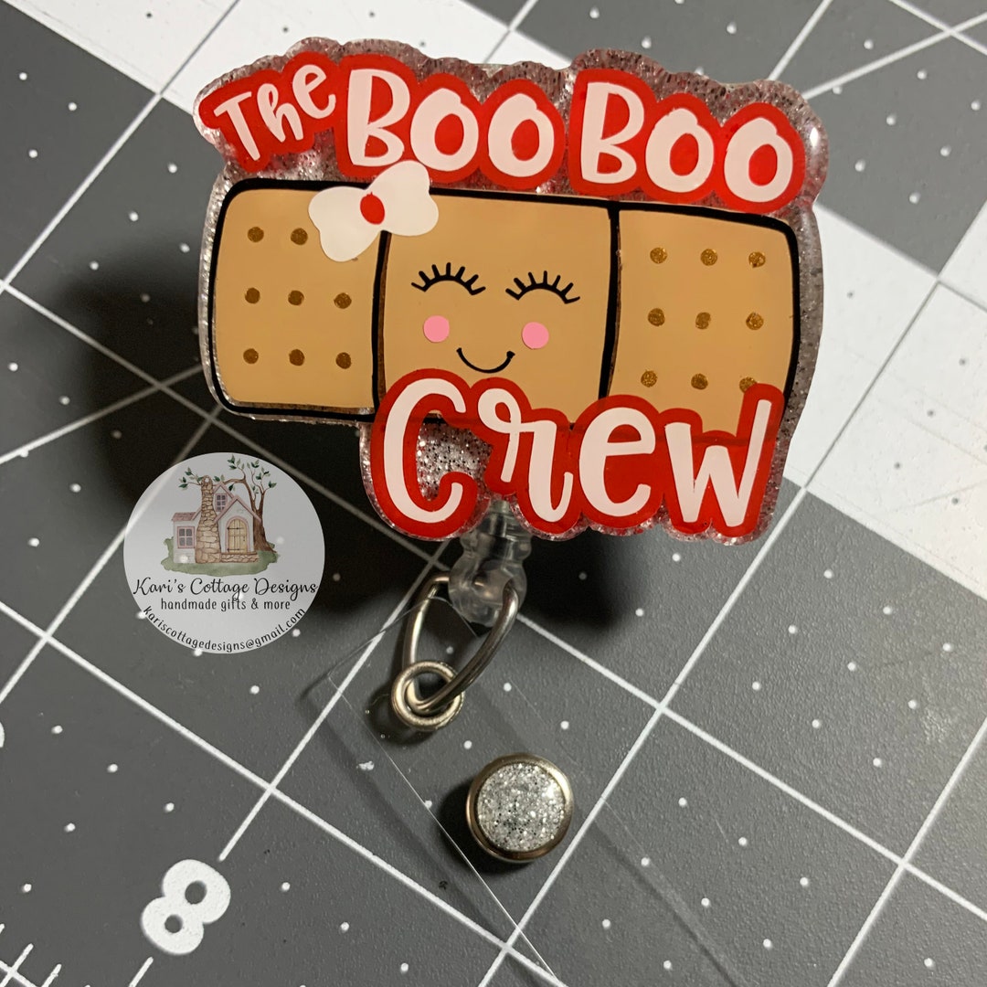 Xipromi Boo Boo Crew Badge Reels Retractable Glitter With Clip, Funny Bandage Badge Holder For Pediatrics Nurse School Nurse Medical Office Workers Healthcare, Wound Care Nurse Gifts B
