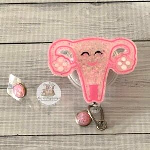 OB/GYN Retractable Badge Reel | Glitter Badge Reel | Nurse Badge Reel | Teacher Badge Reel | Uterus Badge Reel