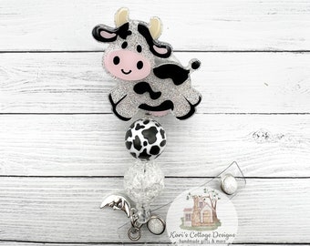 Cow Retractable Badge Reel | Fun Badge Reel | Nurse Badge Reel | Teacher Badge Reel | Beaded Badge Reel | Jumping Cow