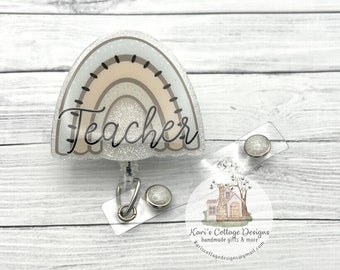 Teacher Boho Rainbow Retractable Badge Reel | School Badge Reel | Teacher Badge Reel | Fun Badge Reel | Beaded Badge Reel