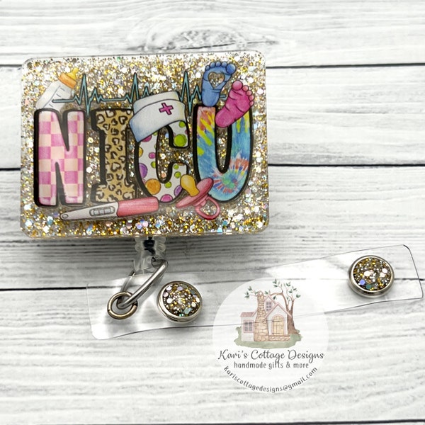 NICU Retractable Badge Reel | Glitter Badge Reel | Nurse Badge Reel | Doctor Badge Reel | Beaded Badge Reel