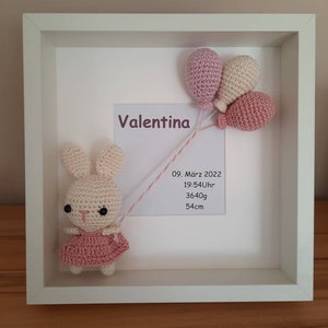 Personalized picture frame, elephant, turtle, rabbit, balloon, gift, birth, baptism, 3D picture frame, decoration, amigurumi