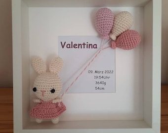 Personalisierter Bilderrahmen,Elefant, Schildkröte,Hase, Luftballon, Geschenk, Geburt,Taufe, 3D Bilderrahmen, Dekoration, Amigurumi