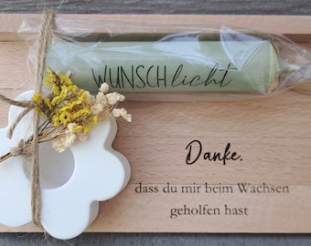 Gift set for farewell to kindergarten, daycare provider, or teacher; wooden set; thank you gift; wish light; handmade; personalized